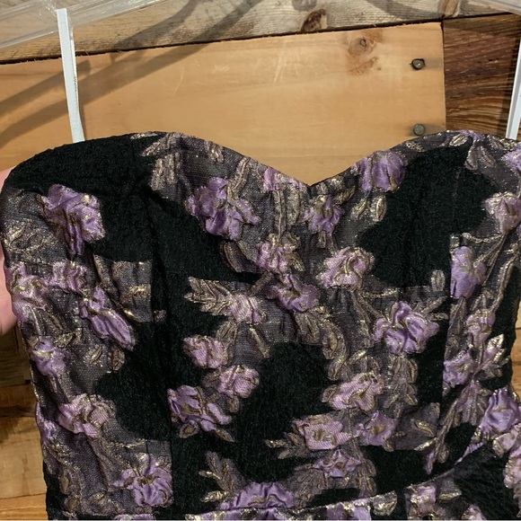 Lulus All Romance Black Floral Jacquard Strapless High-Low Gown Black/Lilac - XS - Picture 8 of 15